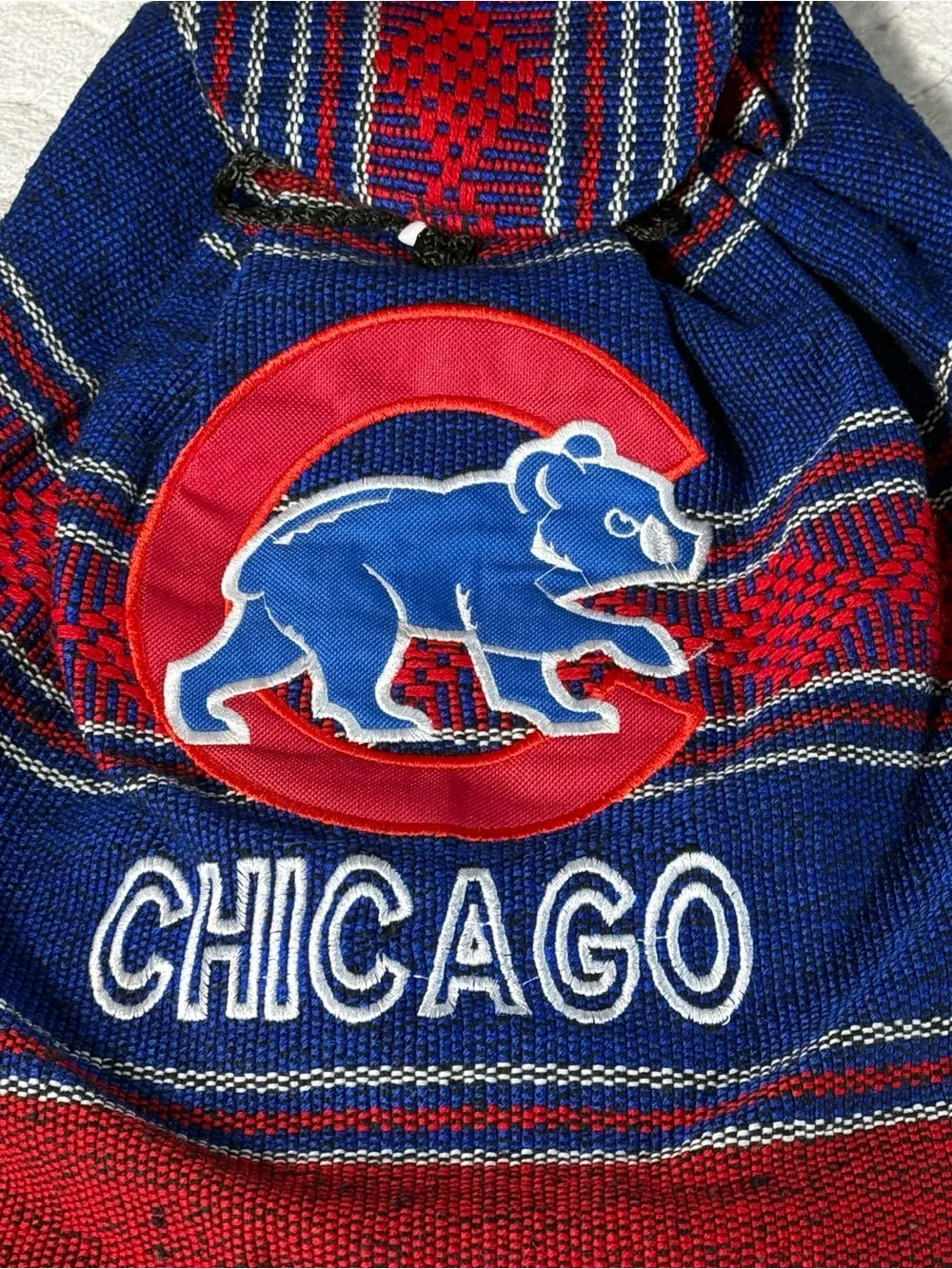 Handmade Chicago Cubs Woven Drawstring Backpack Cinch Bag NWOT